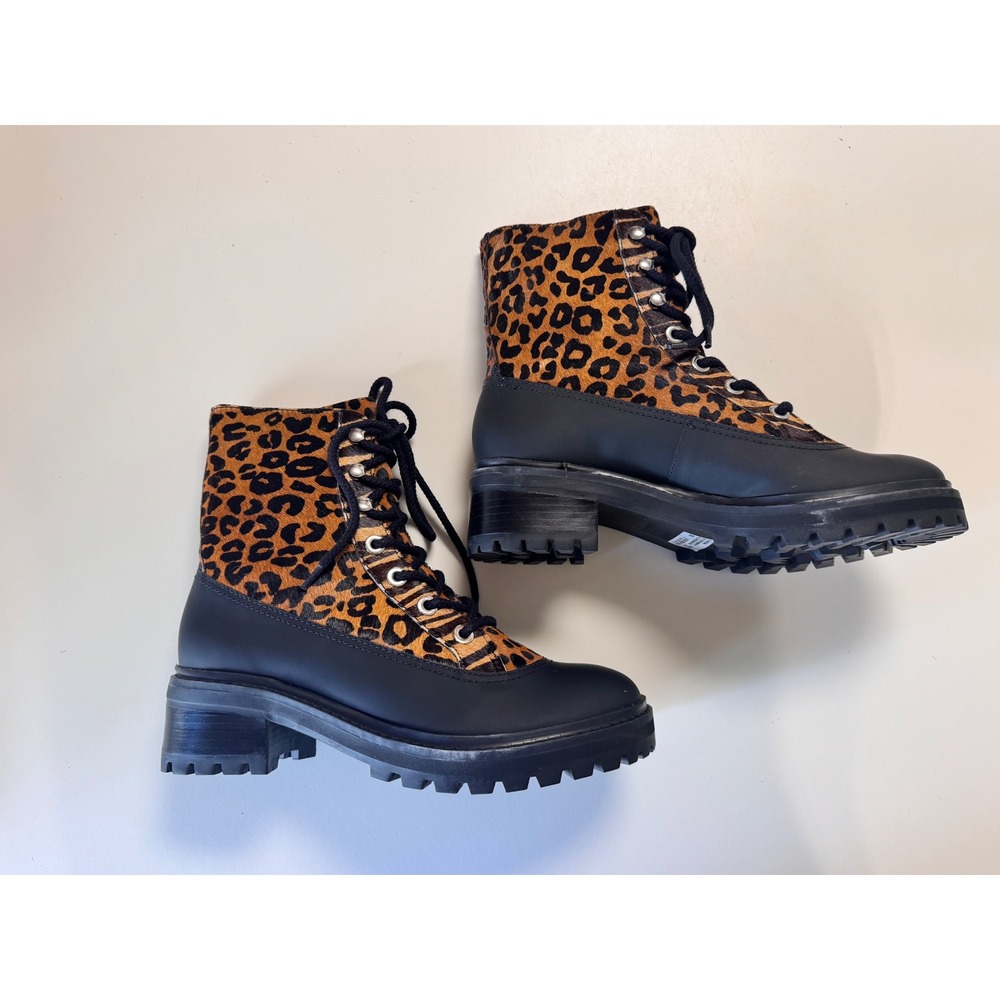 Schutz Mafalda Leopard Print Combat Boots Black Tan Women's Size 8B - Picture 3 of 9